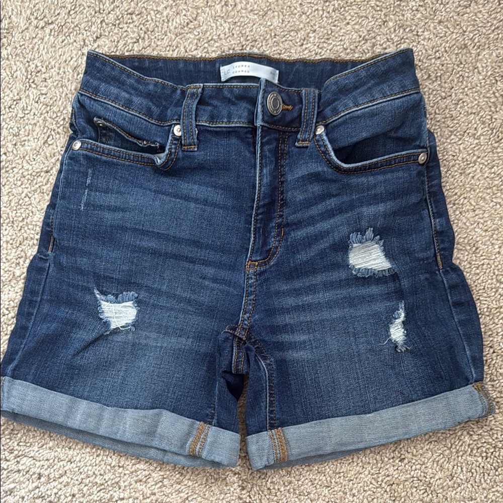 LC Lauren Conrad Dark Blue Distressed High Waist Jean Shorts